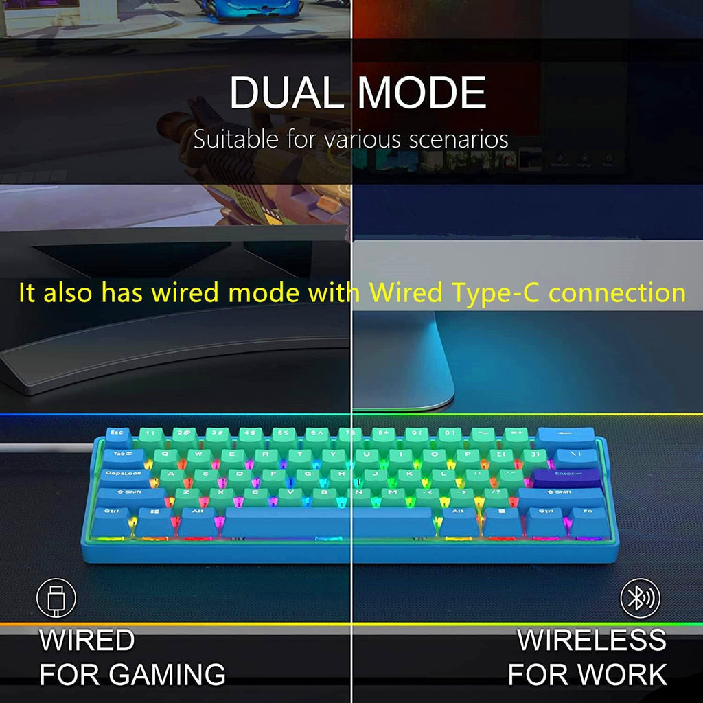 60 Percent Wireless Mechanical Keyboard with Cherry MX Blue Switch Q5628