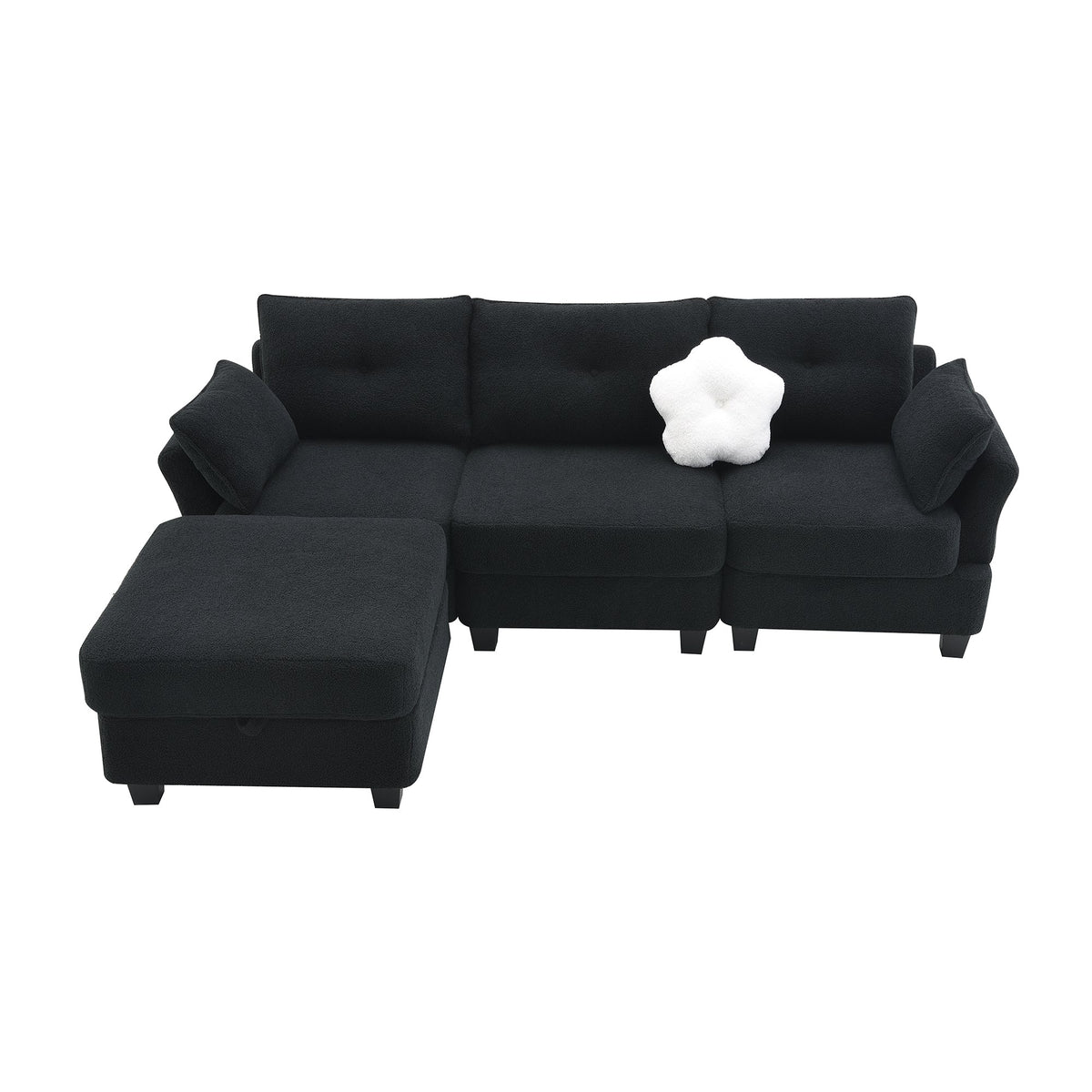 Black Velvet Sectional Sofa with Storage Ottoman O377