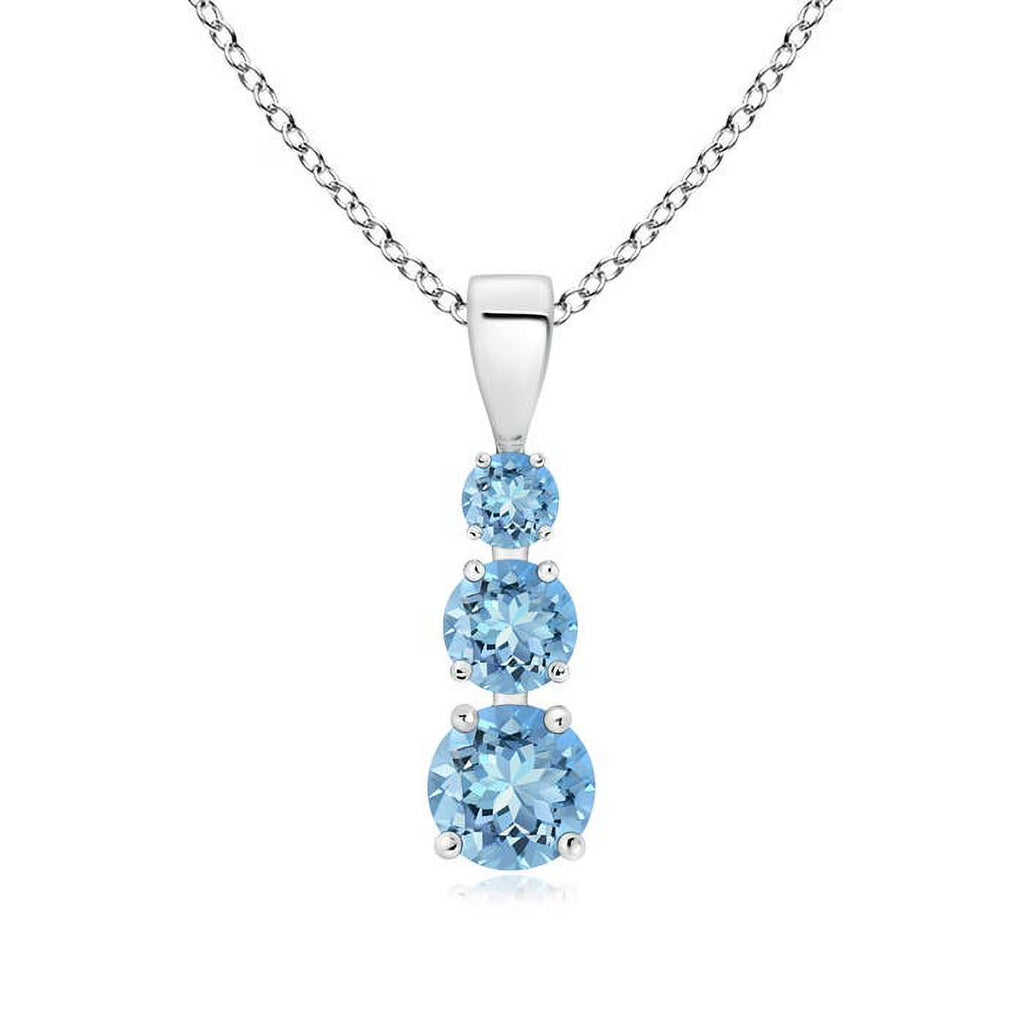 14K White Gold Aquamarine Three Stone Pendant Necklace N97819