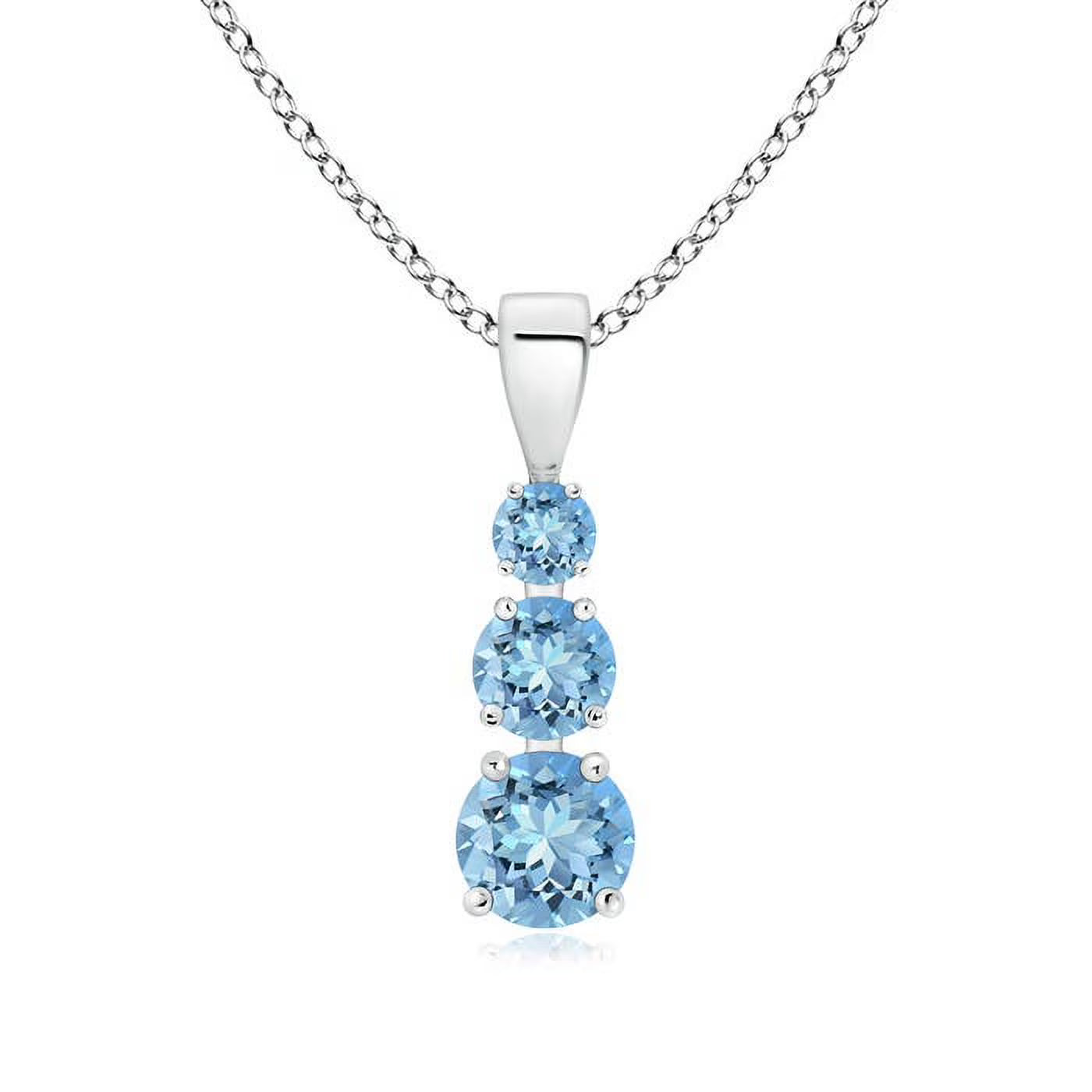 14K White Gold Aquamarine Three Stone Pendant Necklace N97819