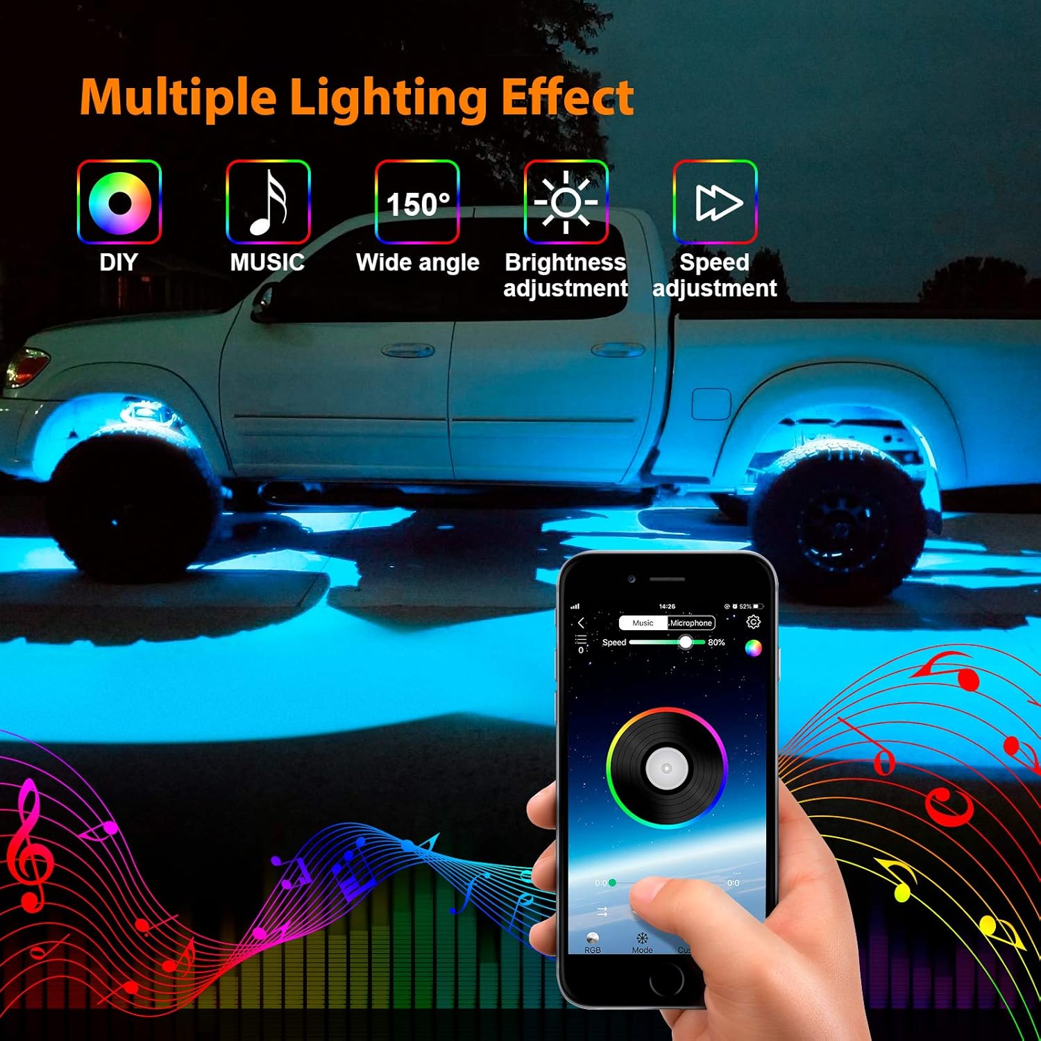 10 Pods RGB LED Rock Lights with APP/Double RF Remote Control for Cars Off Road SUV ATV UTV Vehicles Pack of 2 Z3706