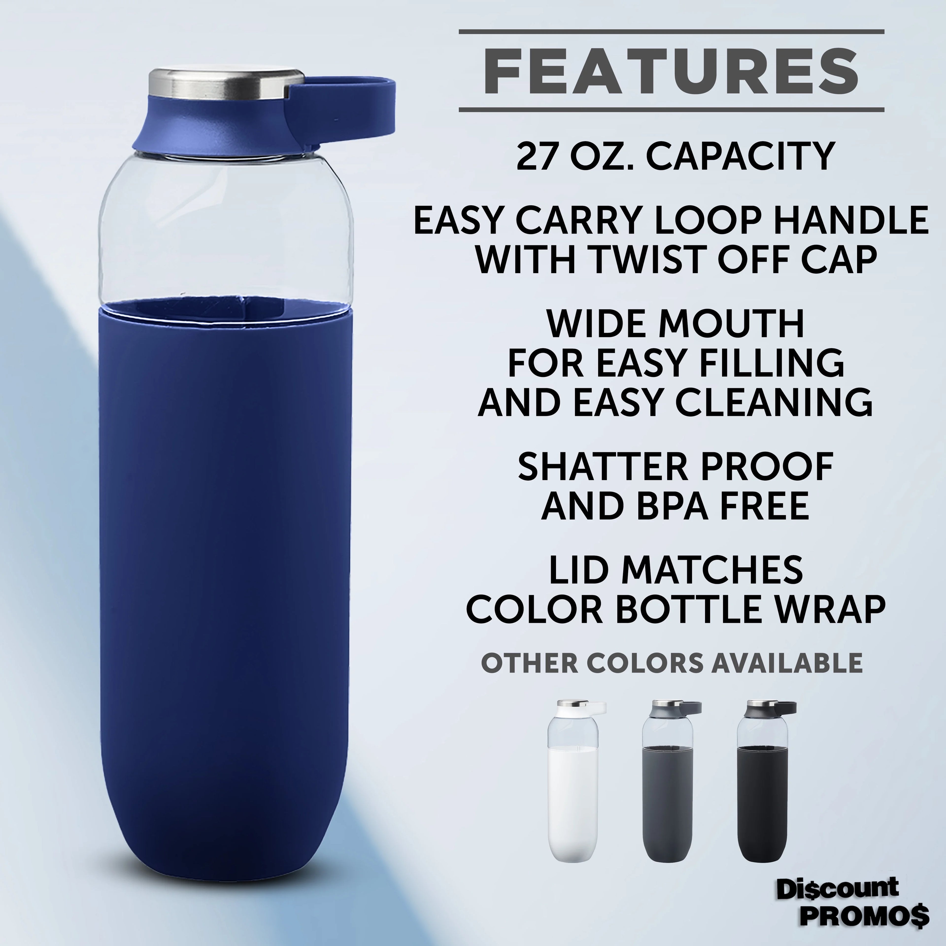 Navy Blue Plastic Water Bottles with Carrier Handle, 27 oz, Set of 10 H913297