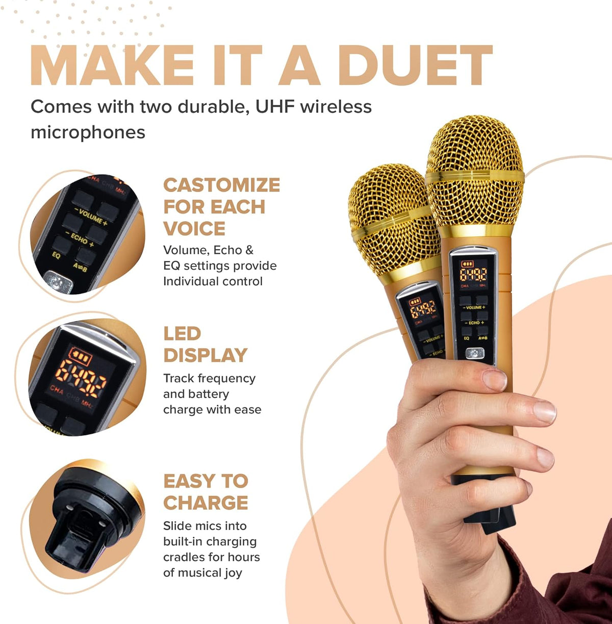 Portable Karaoke Machine with Bluetooth Speakers and 2 Wireless Microphones F238786