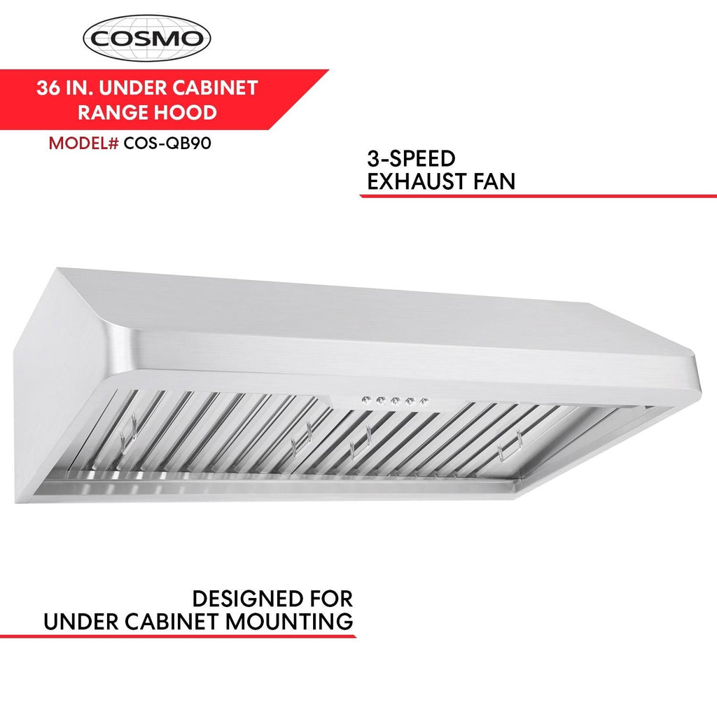 Stainless Steel Ducted Under Cabinet Range Hood with Push Button Controls, LED Lighting and Permanent Filters T325295