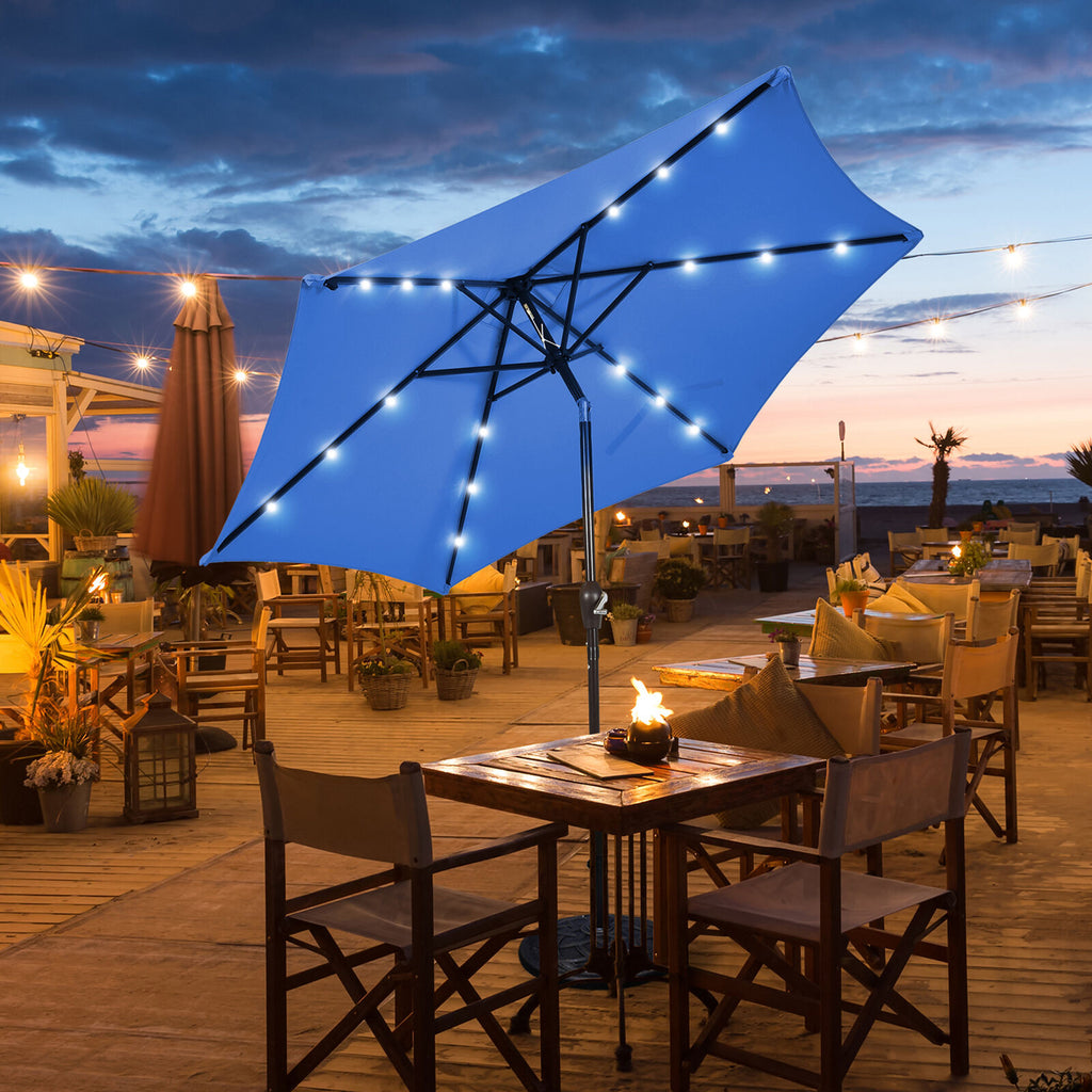 9 ft Patio Table Market Umbrella with Solar LED Lights H499