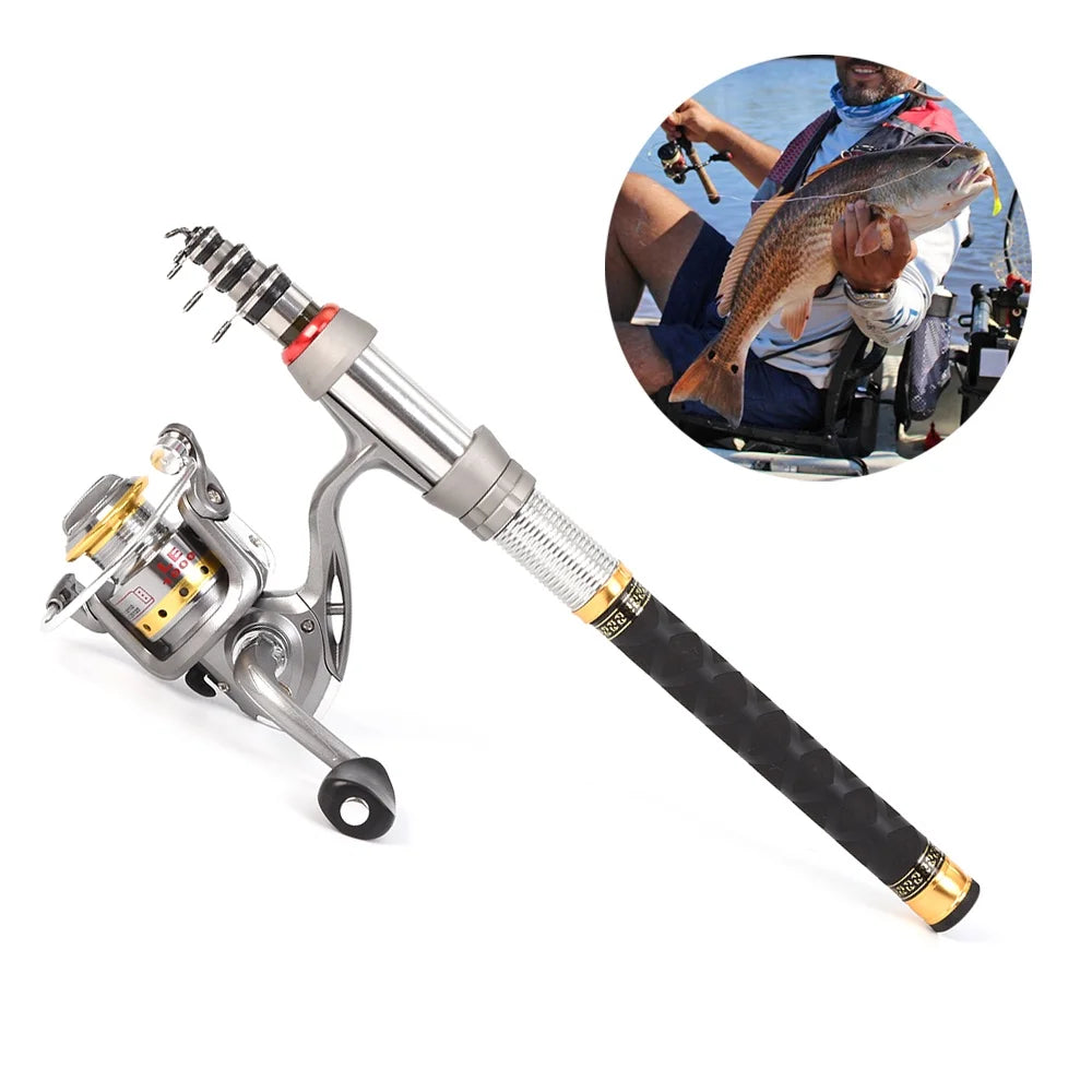 Telescopic Fishing Rod and Reel Combo Full Kit Spinning Pole Set X1047