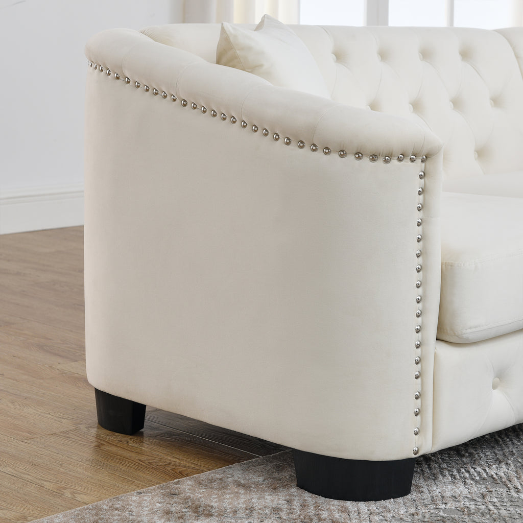 Beige Velvet 5-Seater Corner Sofa with 3 Cushions S4099