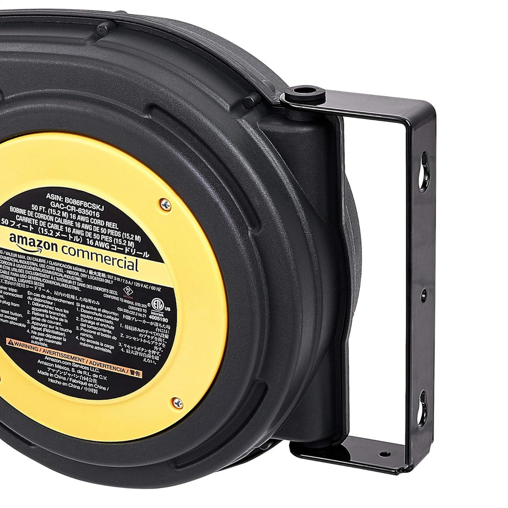 Retractable Heavy Duty 16AWG x 50' Extension Cord Reel with Glow Strip Cable and LED Light-Up Triple Tap Connector F744920