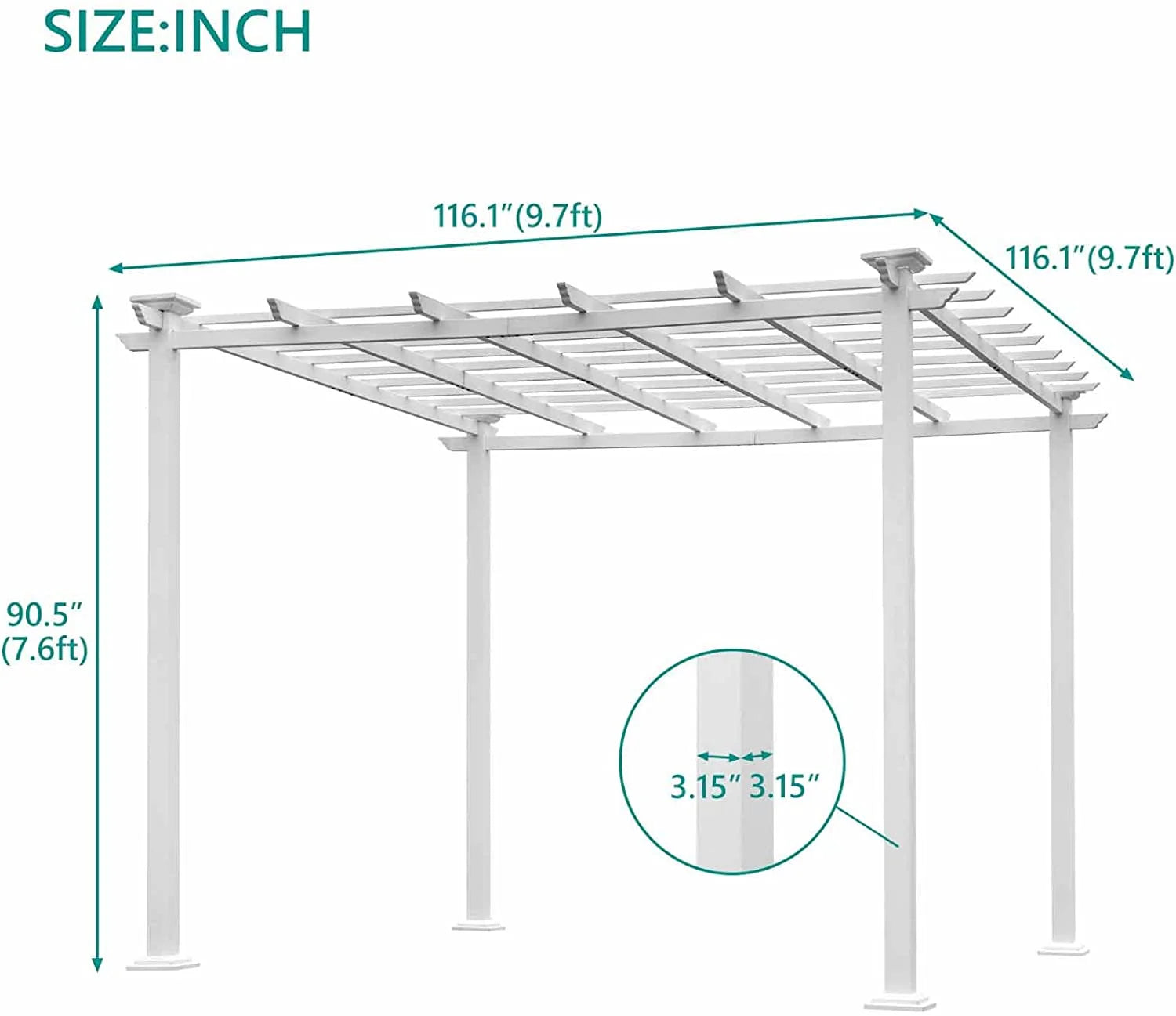 White Iron Square Patio Gazebo Pergola P2597