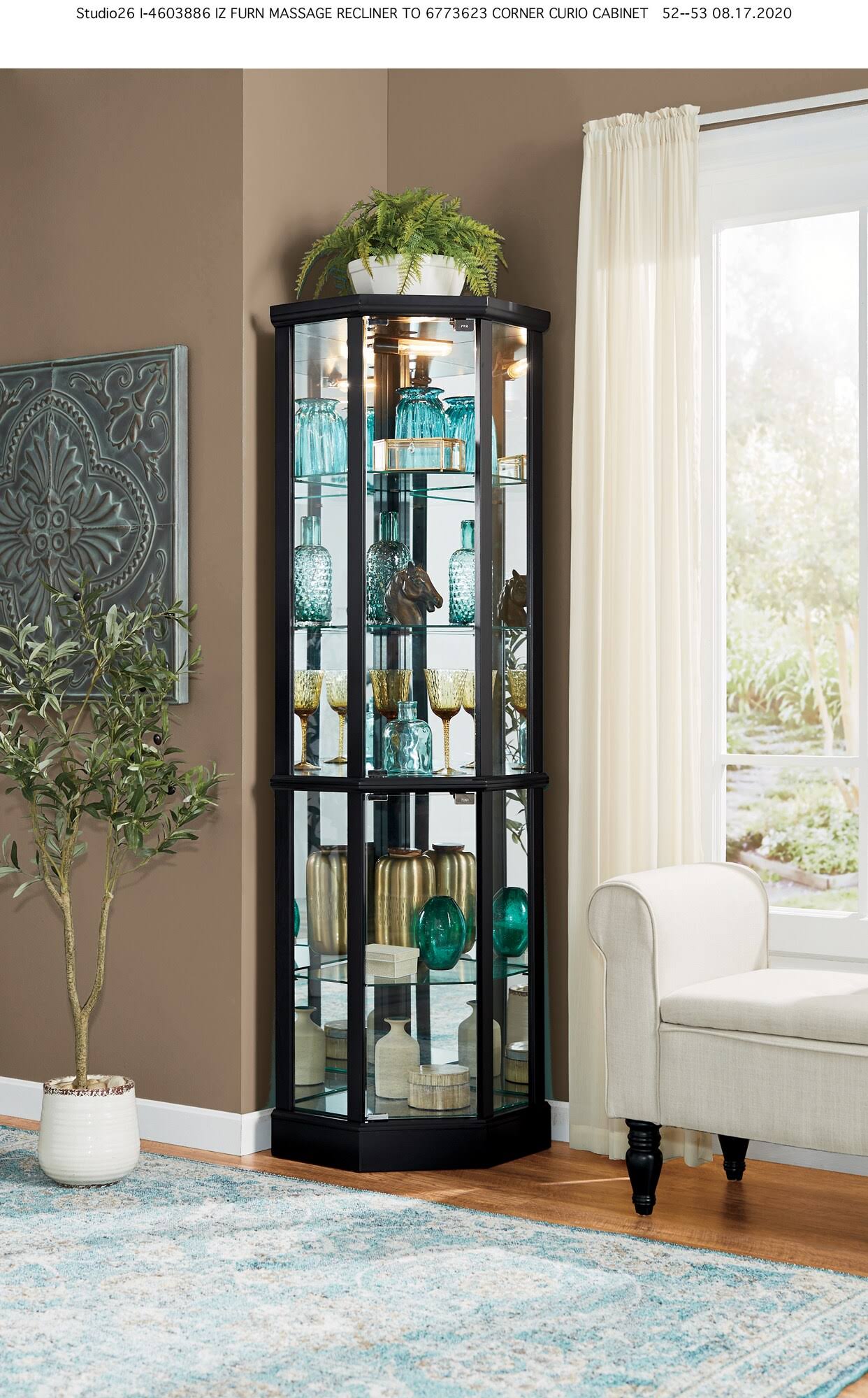 Black Lighted Corner Curio J7296
