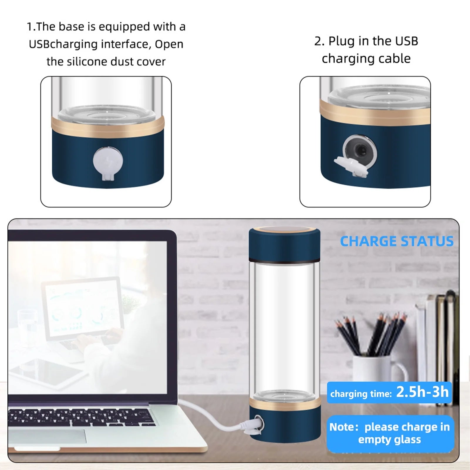 420ml Portable Hydrogen Water Bottle Glass Cup L779685