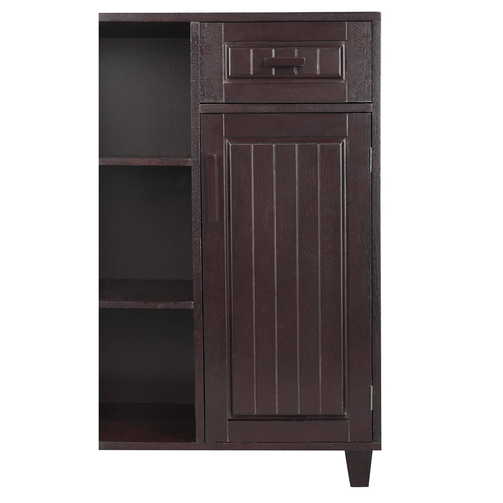 Dark Birch Floor Cabinet with 1 Door, 1 Drawer and 3 Open Shelves P60434