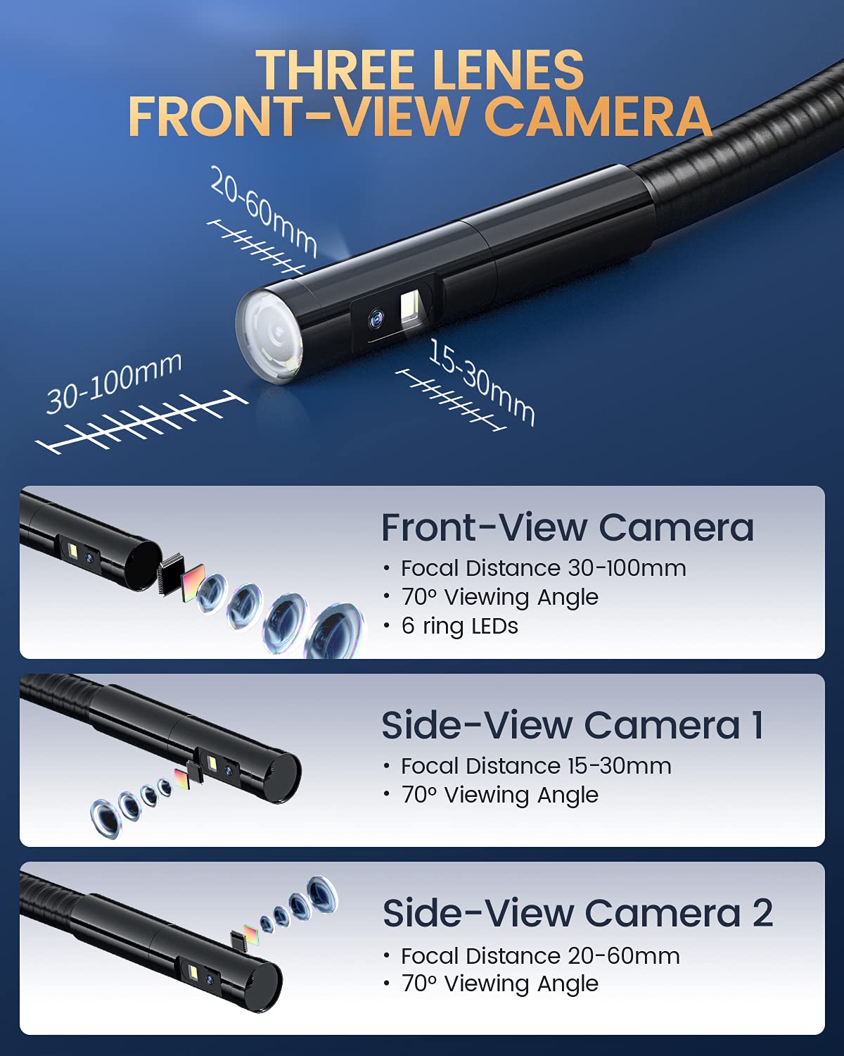 Waterproof Flexible Cable Industrial Endoscope with 5 IPS Color Screen B953