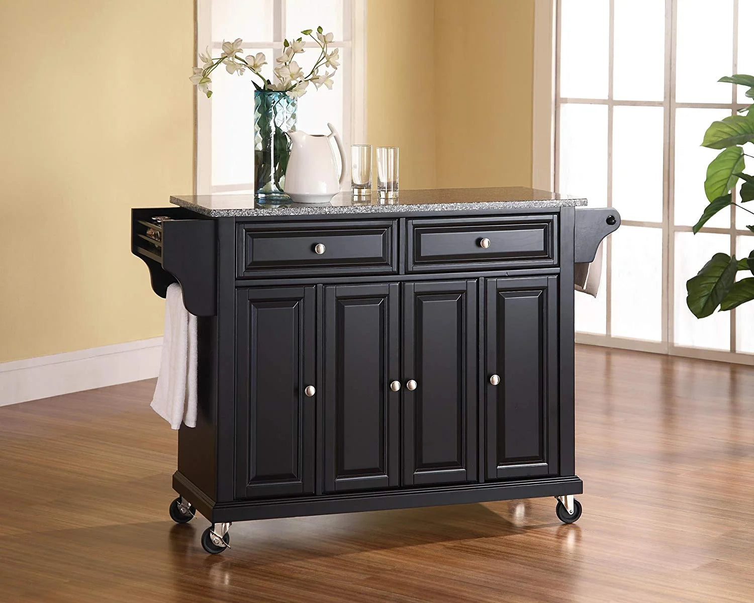 Black/Gray Stainless Steel Wood Kitchen Cart L5803