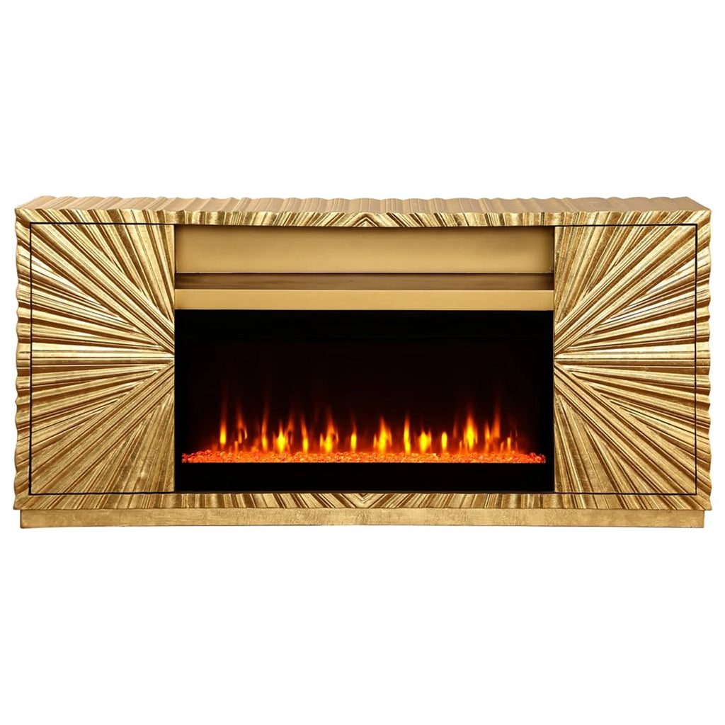Metallic Gold Freestanding Infrared Electric Fireplace TV Stand N123975