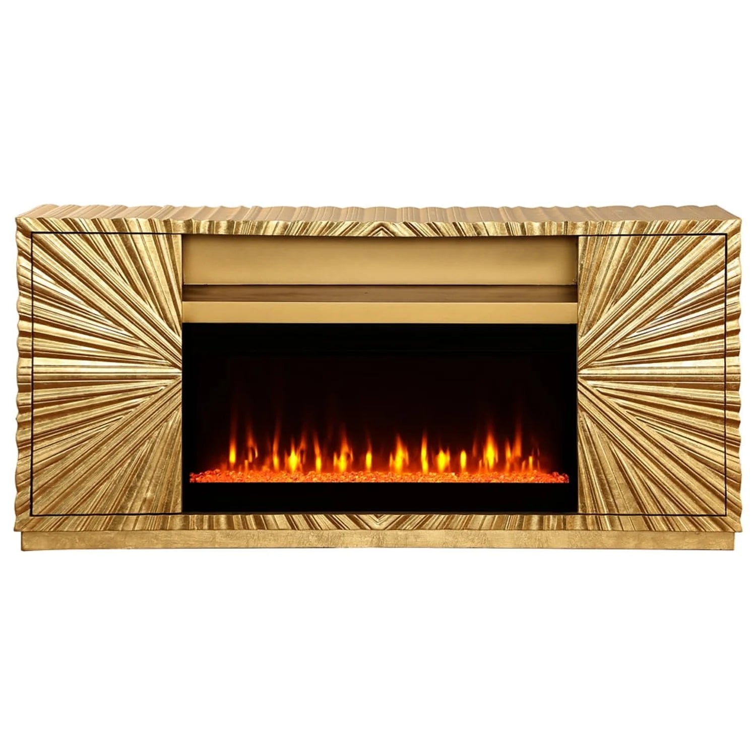 Metallic Gold Freestanding Infrared Electric Fireplace TV Stand N123975