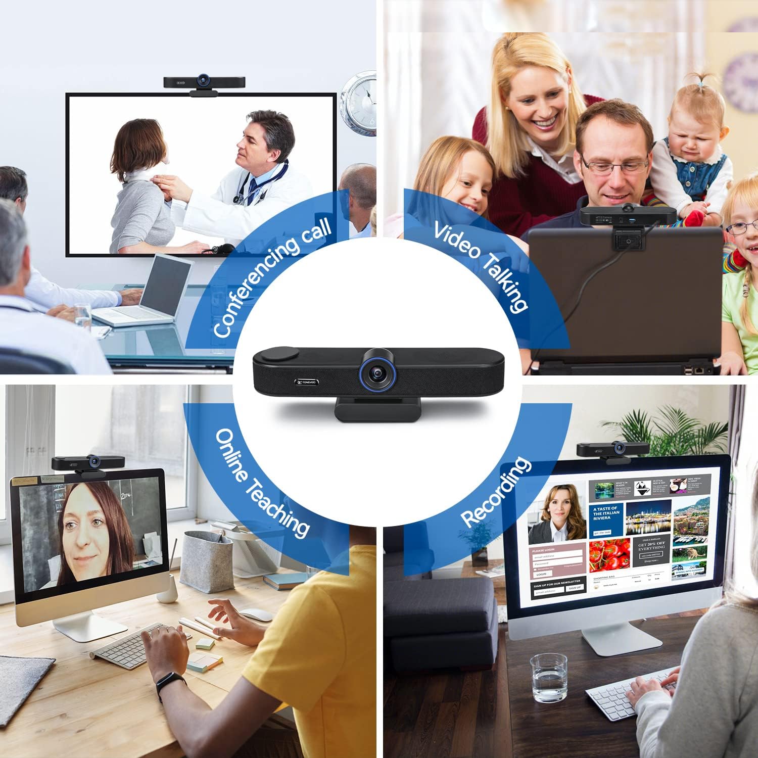 4K Webcam with Microphone and Speaker, 5X Digital Zoom, Privacy Cover, 120° Wide Field View N2086