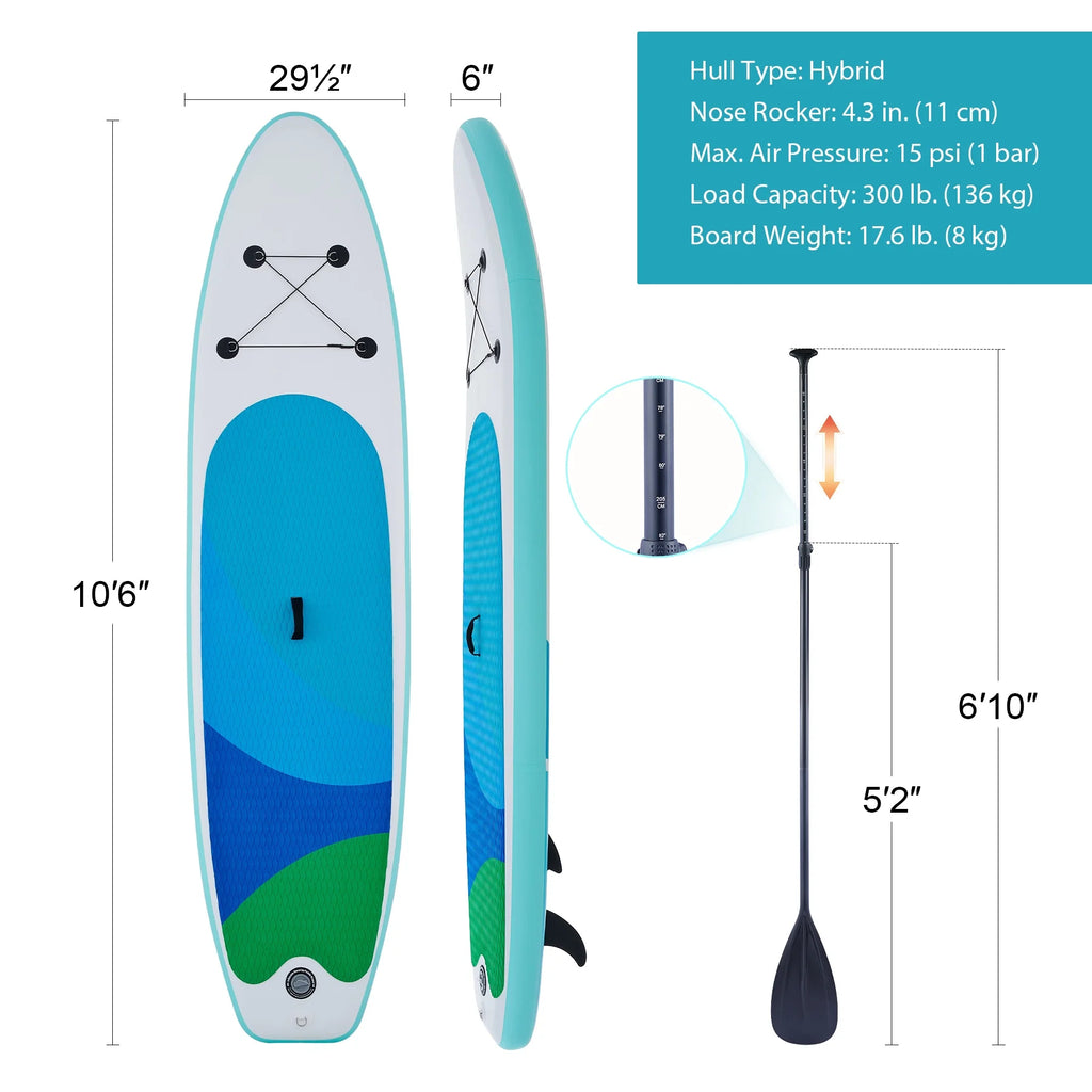 Inflatable Paddle Board 10'6" SUP Board Set with Air Pump, Green U67934