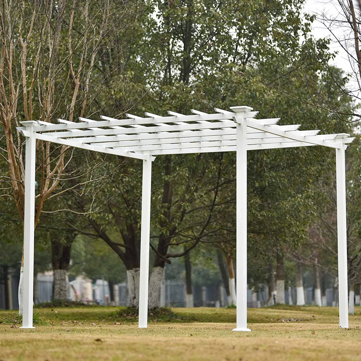White Iron Square Patio Gazebo Pergola P2597