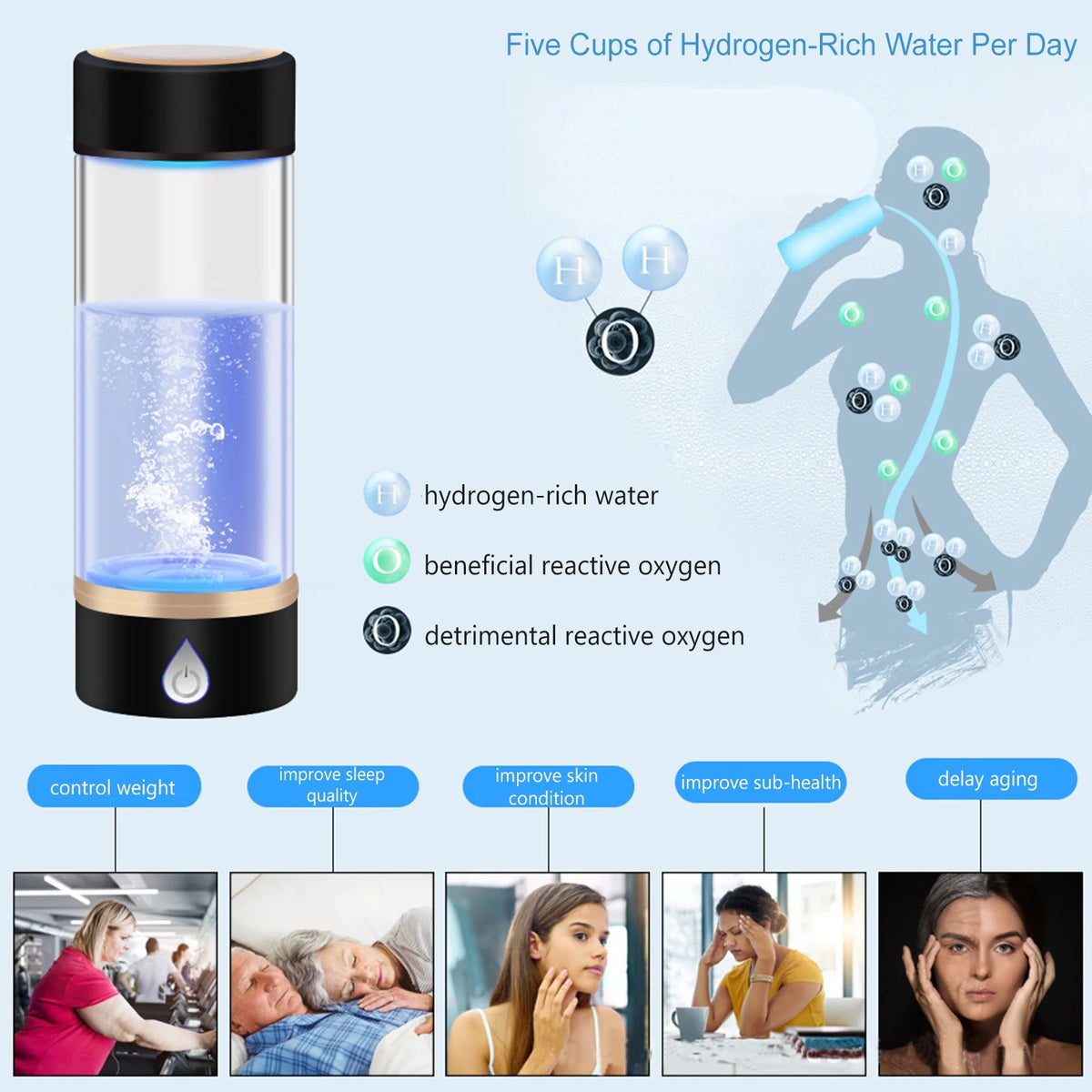 420ml Portable Hydrogen Water Bottle Glass Cup L779685