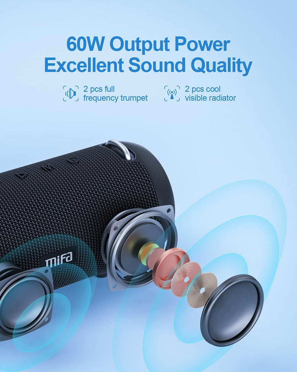 Bluetooth Speaker, Wireless Portable, 60W, IPX7 Waterproof, 24H Playtime, RGB Lights, Built-in Mic, with Protective Hardshell Case M77539