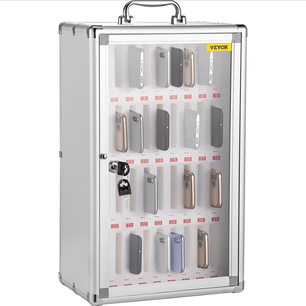 36 Slots Silver Aluminum Alloy Cell Phone Cabinet with Key Lock S490890