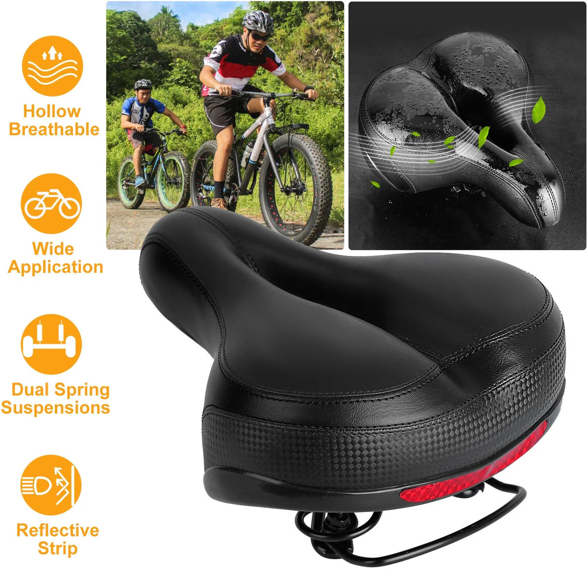 Black Red Bicycle Saddle Replacement with Dual Shock Absorbing Springs Y714993