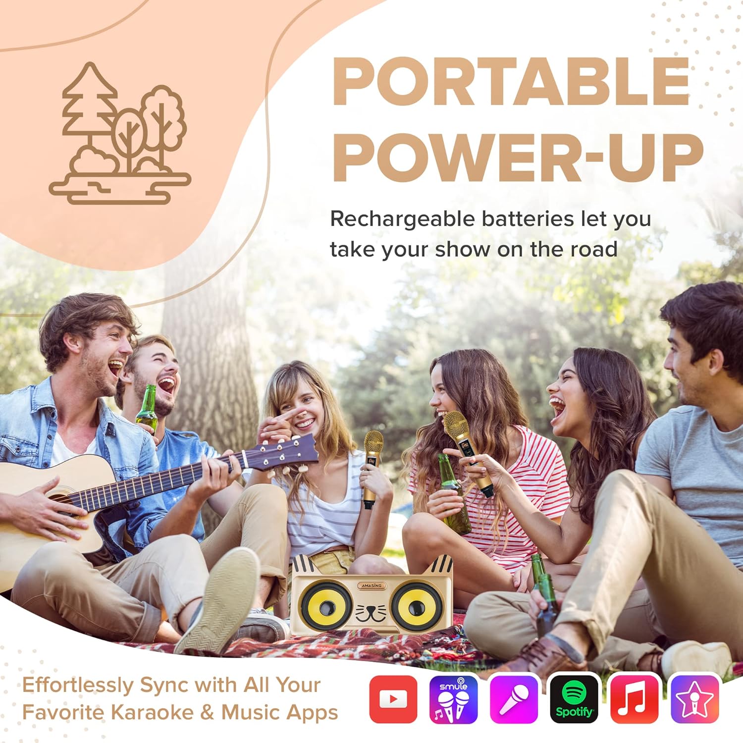 Portable Karaoke Machine with Bluetooth Speakers and 2 Wireless Microphones F238786