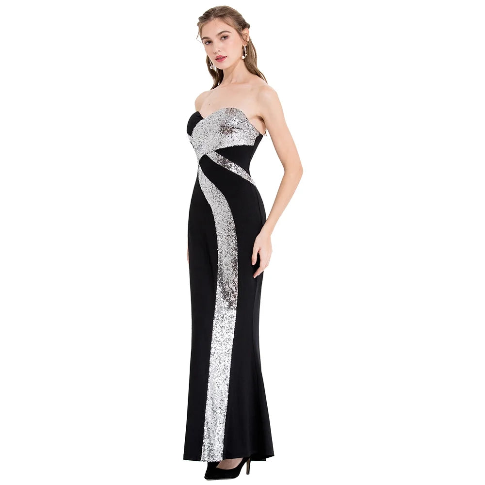 Black Strapless Sweetheart Sequin Evening Dress V285