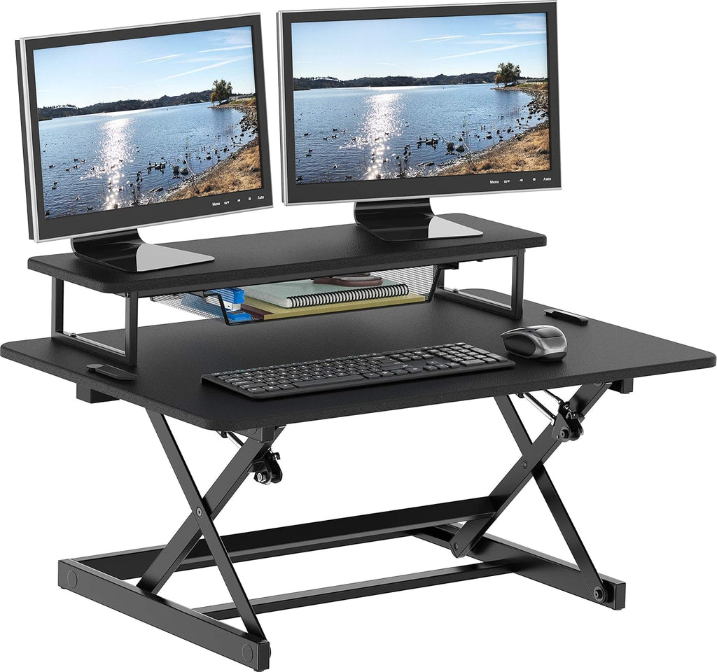 Black Height Adjustable Standing Desk Riser Converter Workstation U23600
