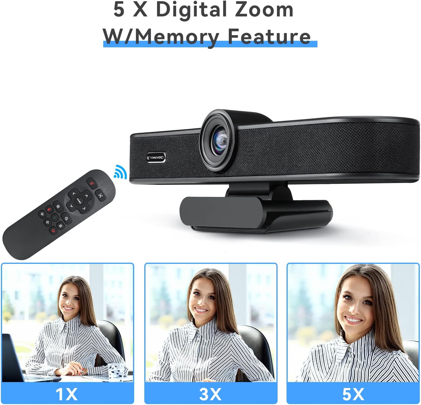 4K Webcam with Microphone and Speaker, 5X Digital Zoom, Privacy Cover, 120° Wide Field View N2086