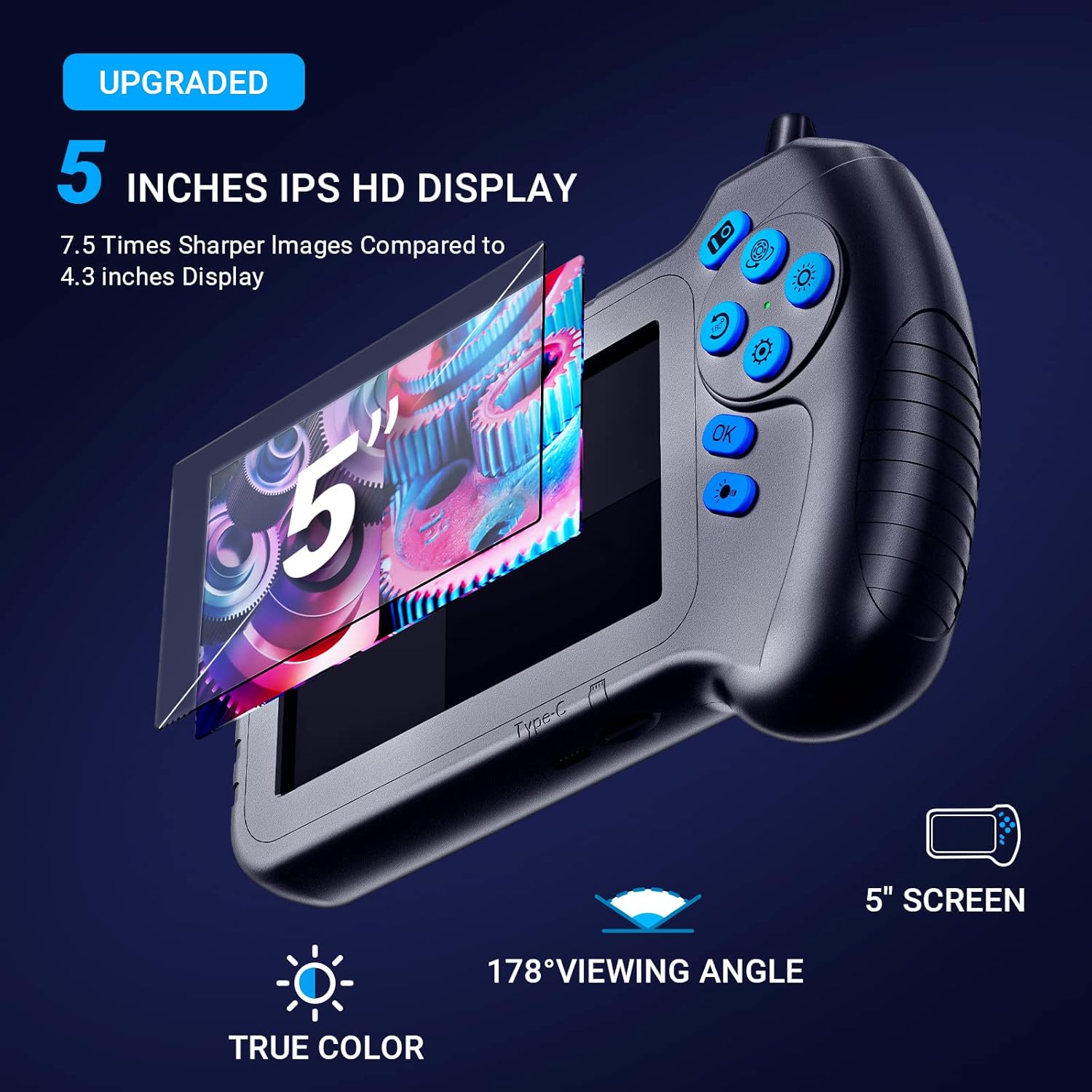 50FT Dual Lens Inspection Camera with 5 IPS Screen and 7 LED Lights T780847