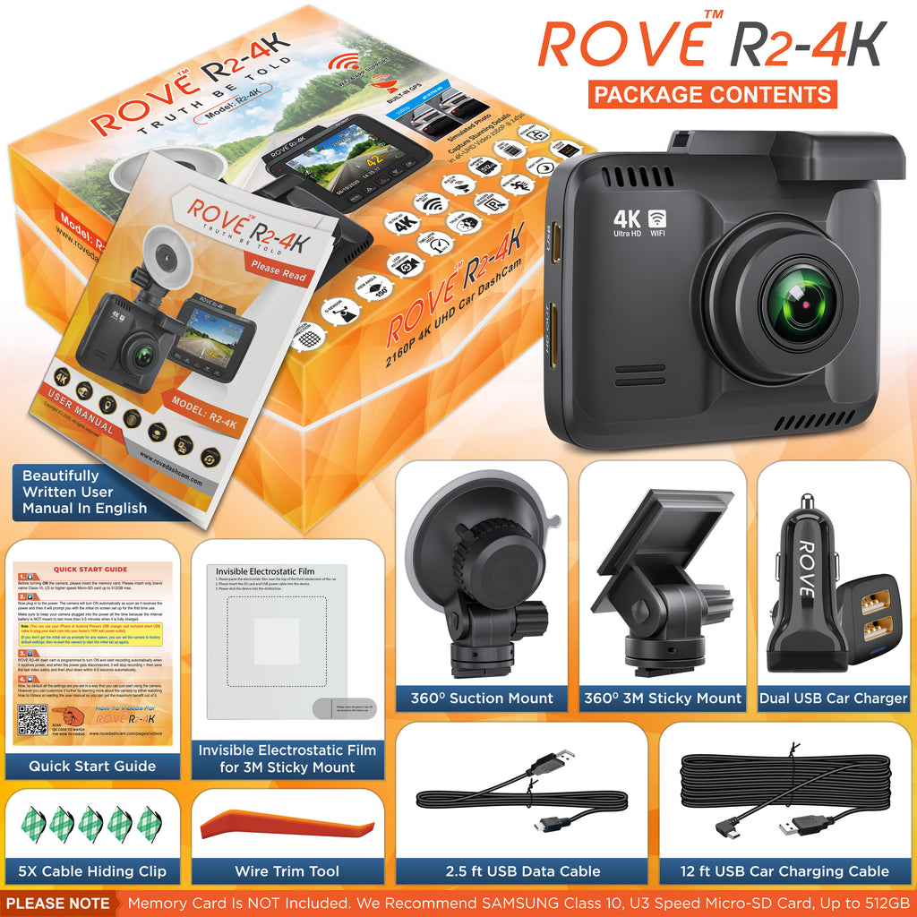 R2-4K Dash Cam with Built-in WiFi GPS, UHD 2160P, 2.4" LCD Display, 150° Wide Angle, WDR, Night Vision J9875