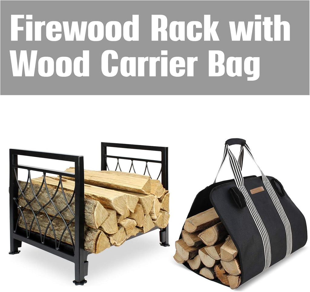 Firewood Rack with Log Bag 19 Inch Steel Wood Storage Rack O31812
