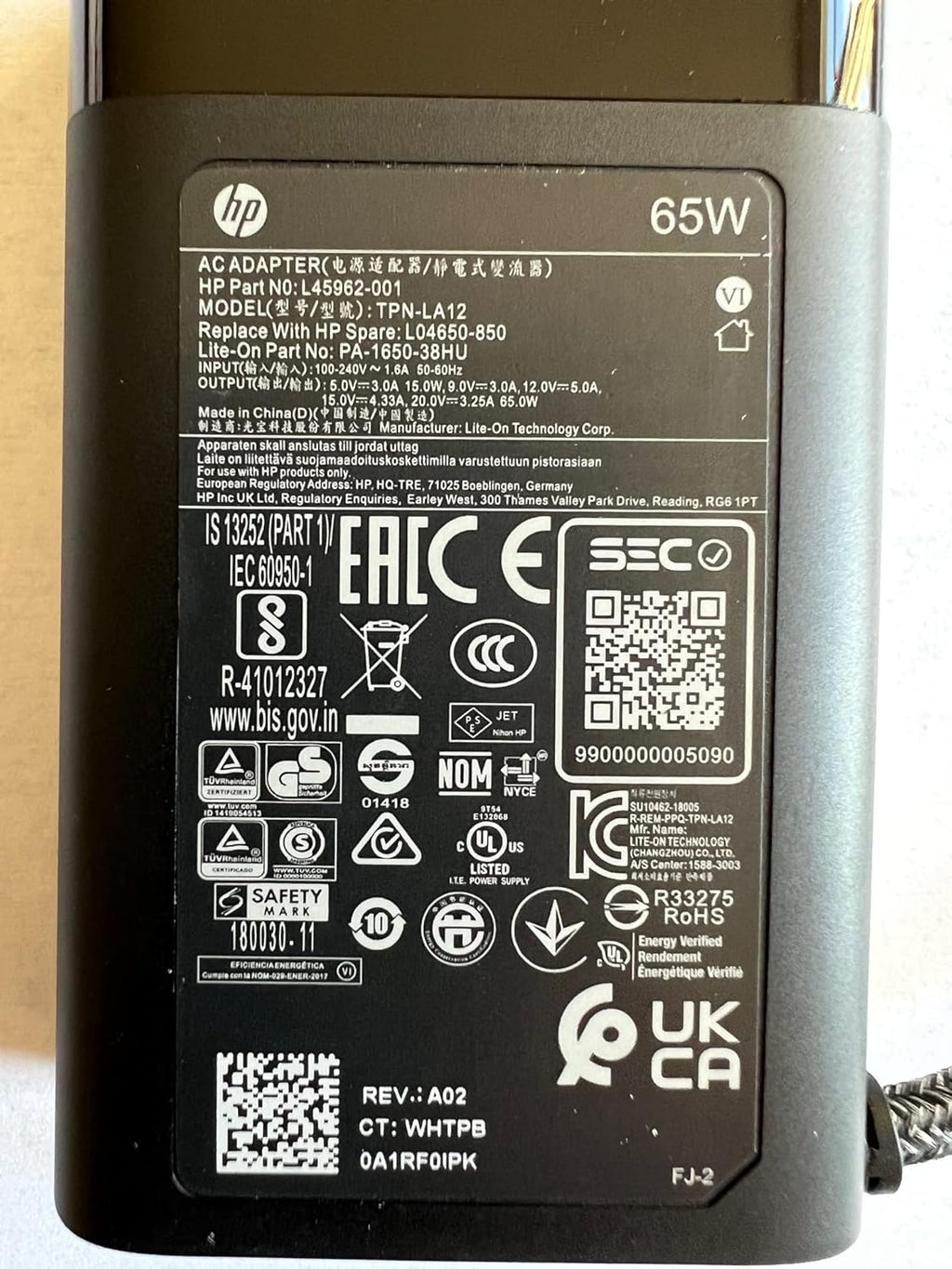 HP 65W USB C Replacement Power Adapter Pack of 2 U95549