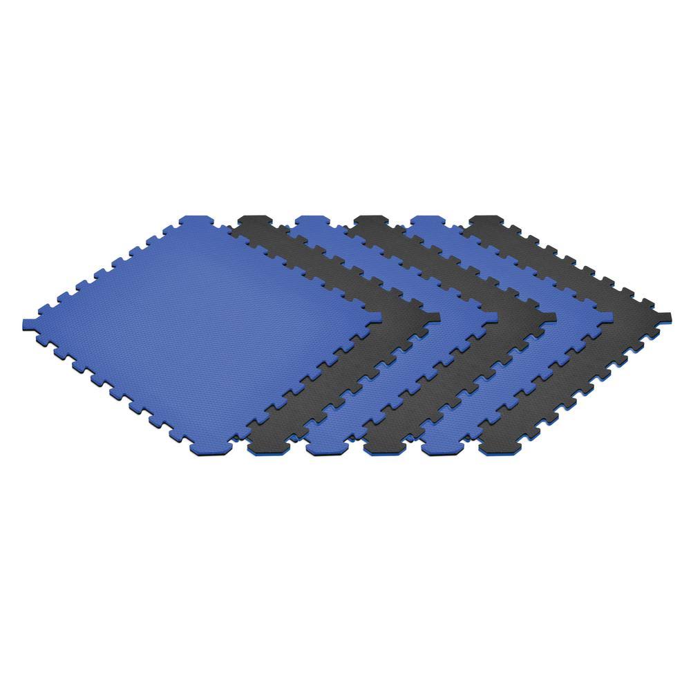 Blue/Black 24 in. x 24 in. Eva Foam Interlocking Tile (54-Tile) X90227