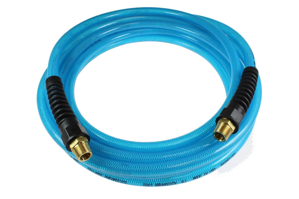 Transparent Yellow Reinforced Polyurethane Air Hose, 3/8-Inch ID, 100-Foot Length with Reusable Strain Relief Fittings F33439