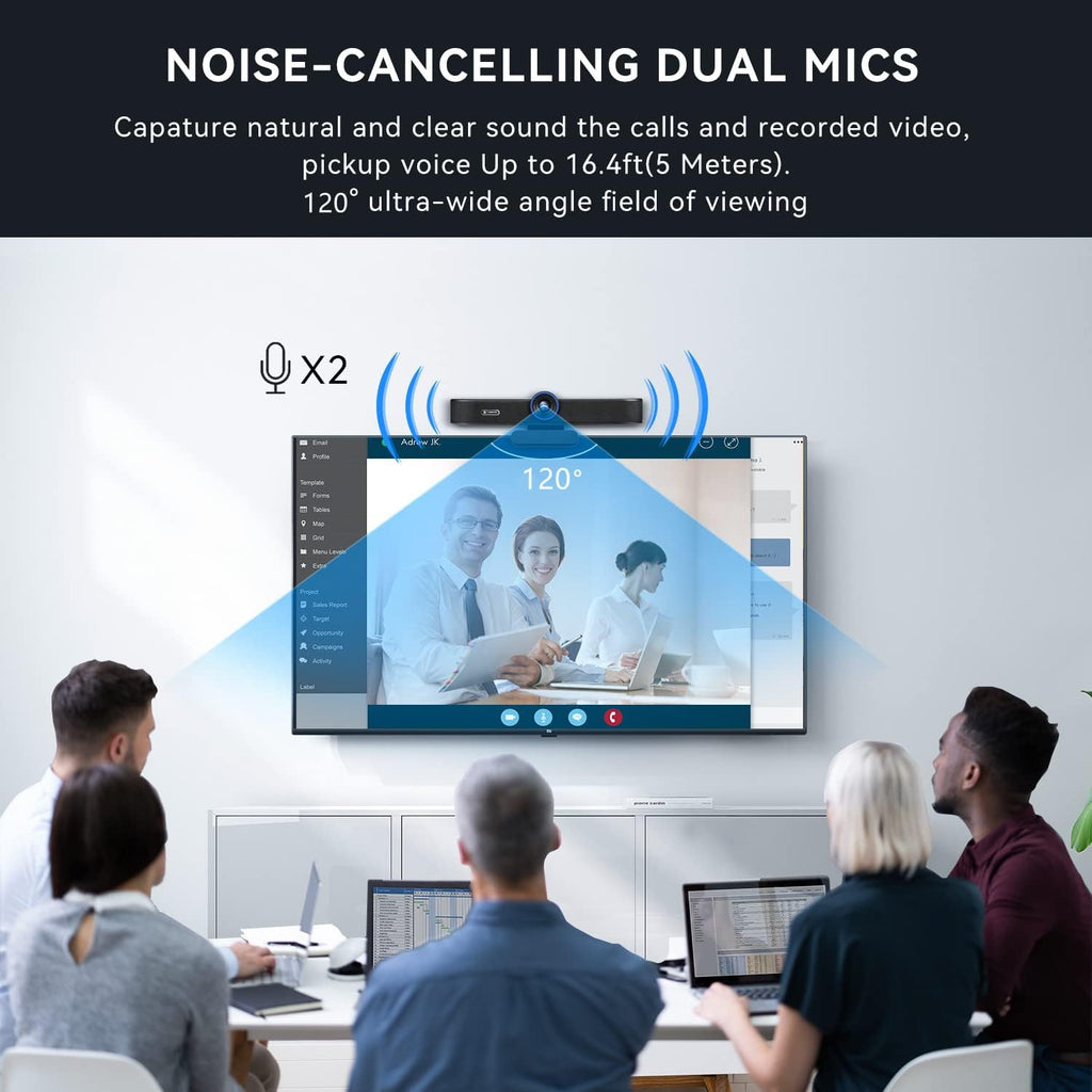 4K Webcam with Microphone and Speaker, 5X Digital Zoom, Privacy Cover, 120° Wide Field View N2086