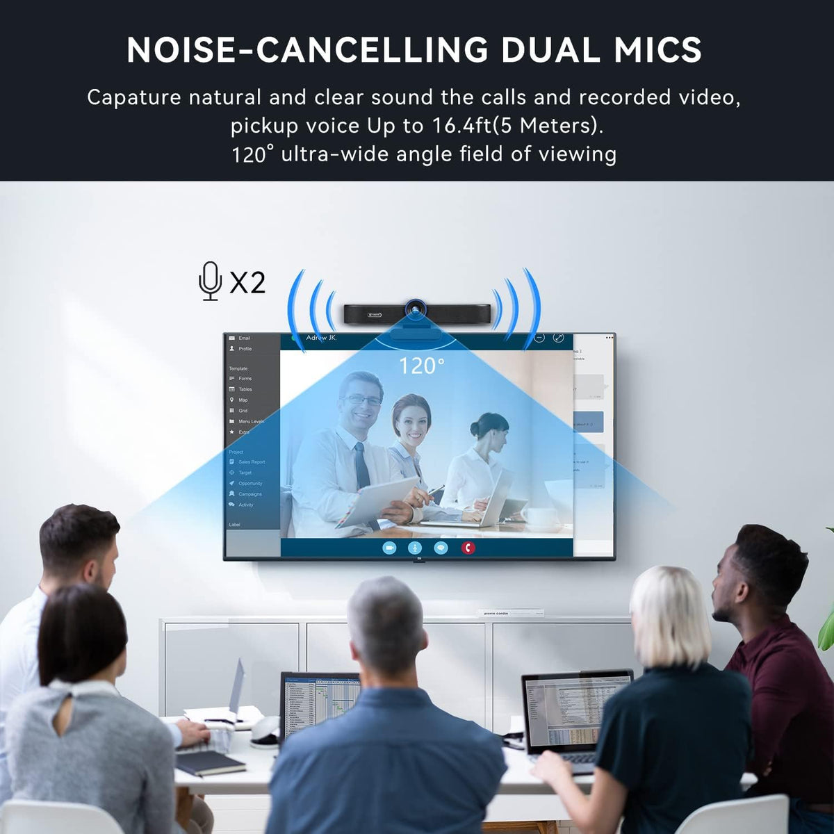 4K Webcam with Microphone and Speaker, 5X Digital Zoom, Privacy Cover, 120° Wide Field View N2086