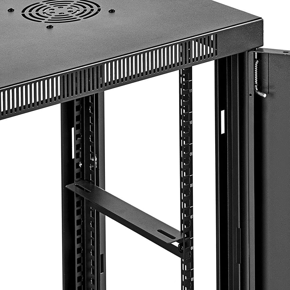 12U Wall-Mount Network Cabinet Enclosure, 650mm Depth, Hinged Back, Swing Gate Server Cabinet, Locks, Pre-Assembled, Reversible Glass Front Door, 2 Fans W760457