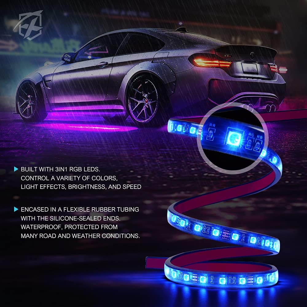 RGB LED Car Underglow Light Kit, 8PCS Bluetooth APP Control Strip H9478