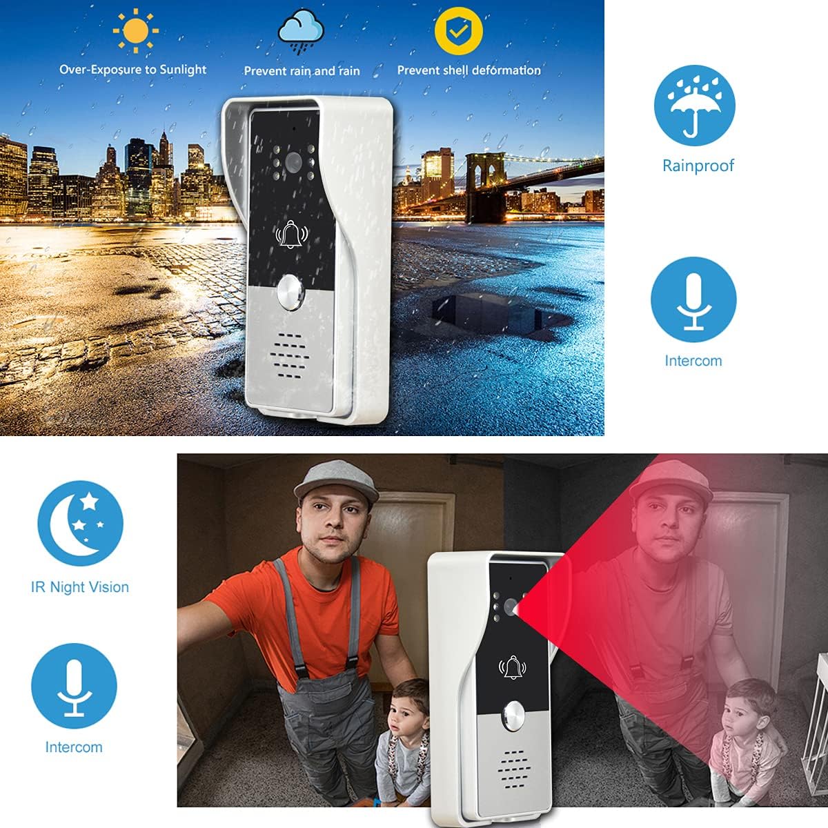 7 Inches Wired Video Door Phone System with IR Night Vision Camera B3949