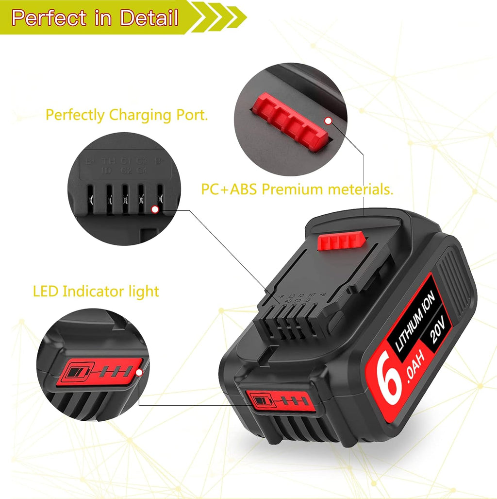2Pack 6.0Ah 20V Replacement Battery for Cordless Power Tools R941377