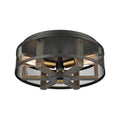 3-Light Flush Mount in Weathered Oak and Aged Brass with Matte Black Metal K99289