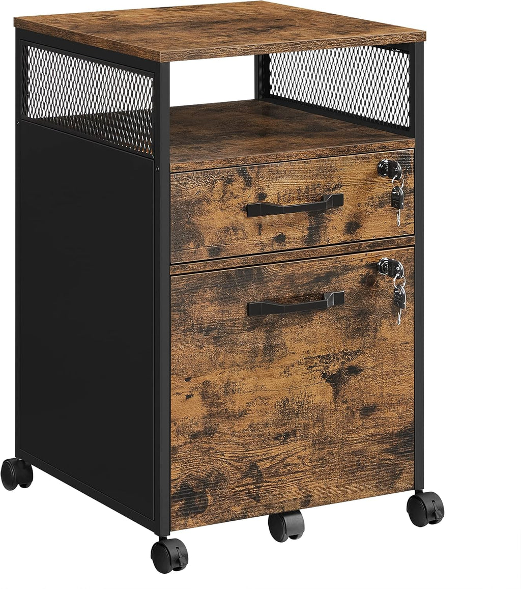 Rustic Brown and Black Steel File Cabinet with Lock and 2 Storage Drawers G453287