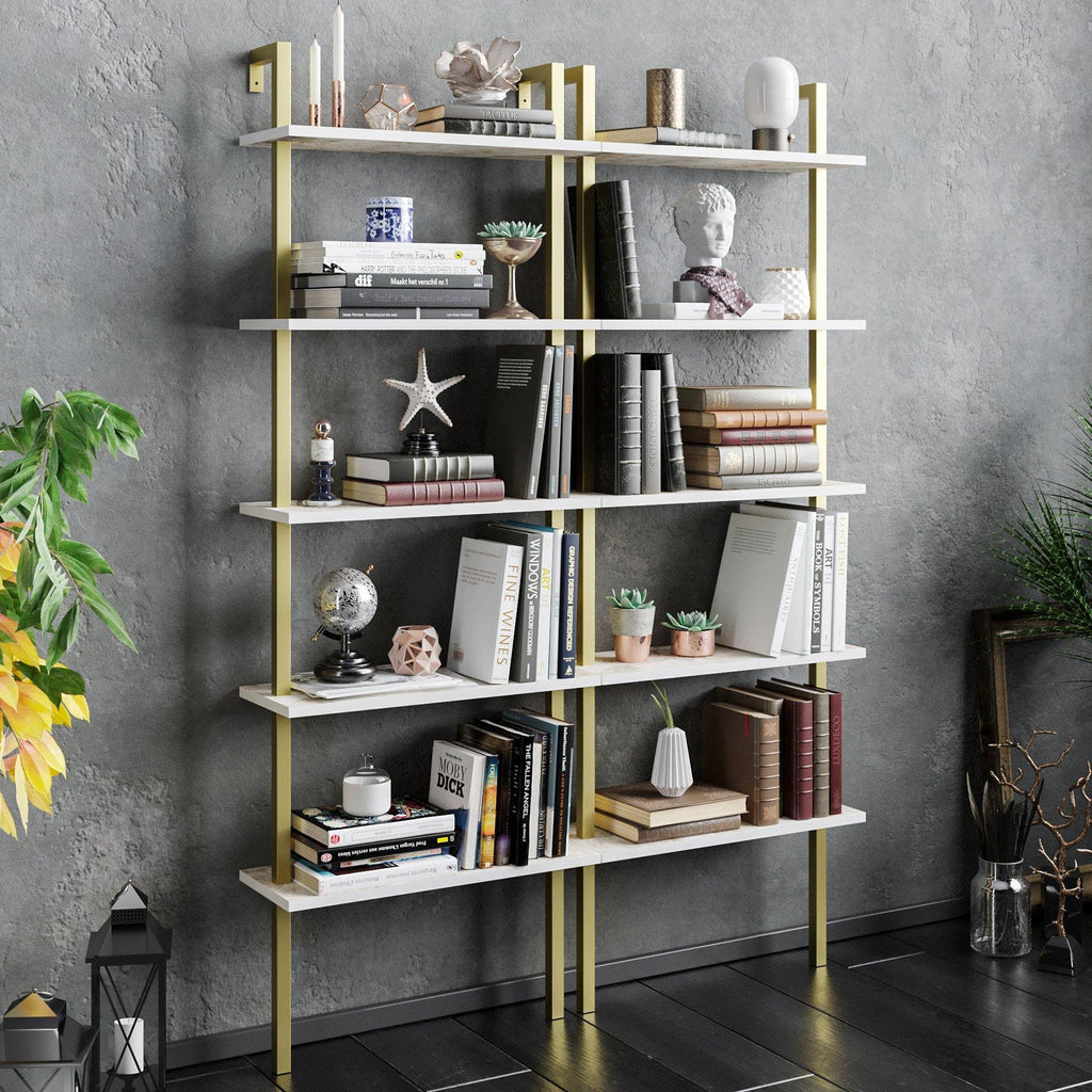 White Metal Wood Accent Ladder Bookcase V446687