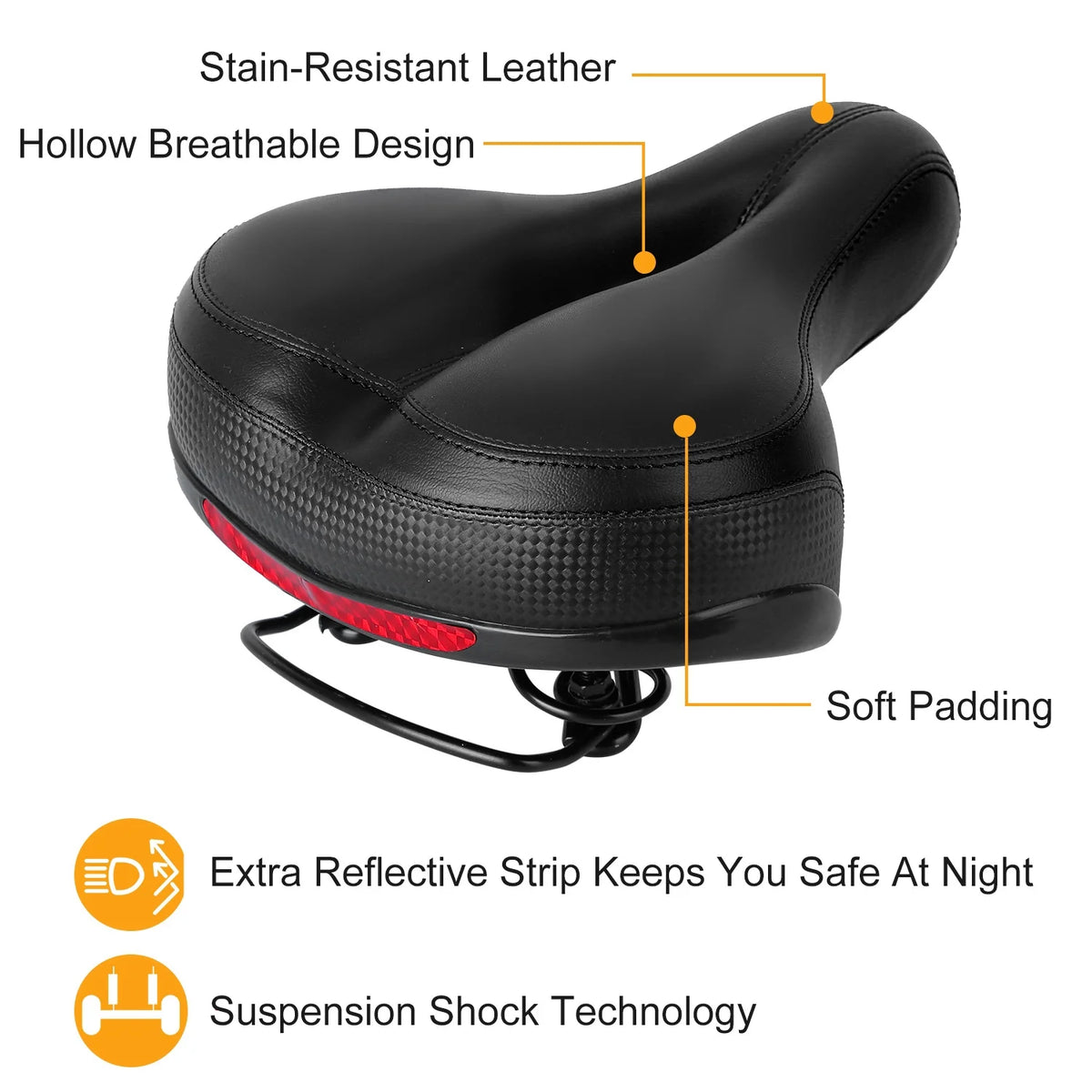 Black Red Bicycle Saddle Replacement with Dual Shock Absorbing Springs Y714993