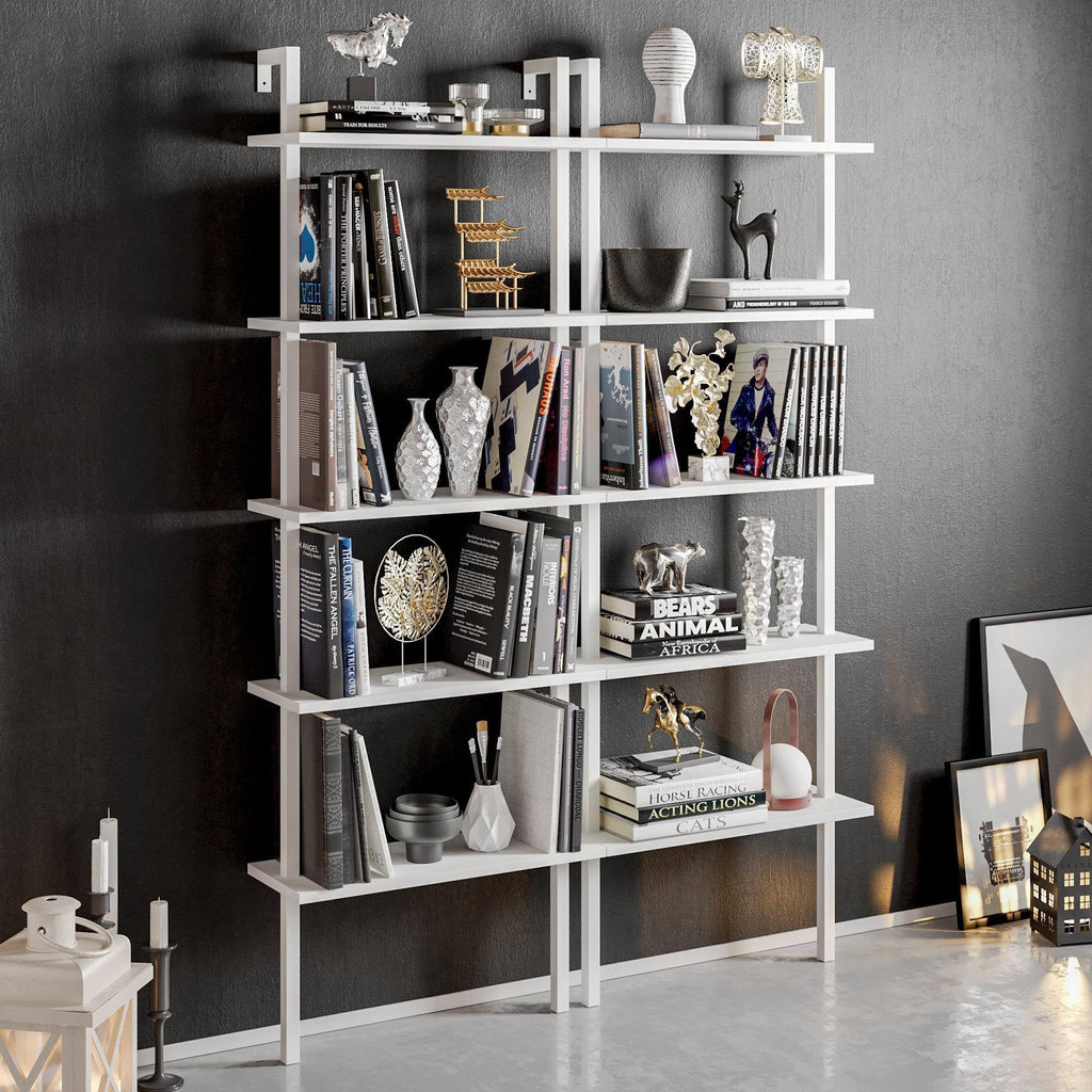 White Metal Wood Accent Ladder Bookcase V446687