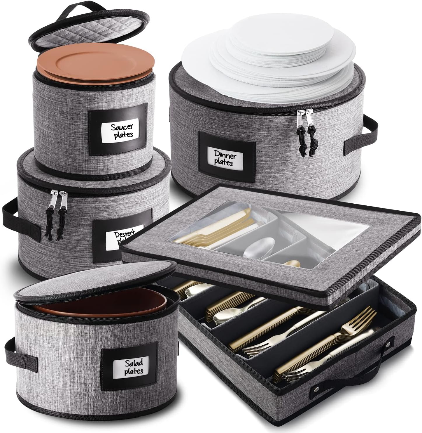 7-Pc. Hard Shell Stackable Storage Containers for Dinnerware with Dividers & Handles J2068