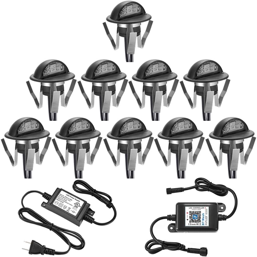 10pcs Bluetooth RGB Low Voltage Recessed Step Lighting Kit E256